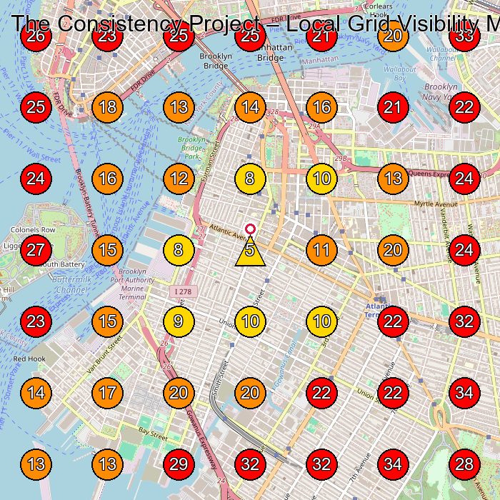 The Consistency Project GeoGrid visibility map for Vintage Clothing Store in Staten Island